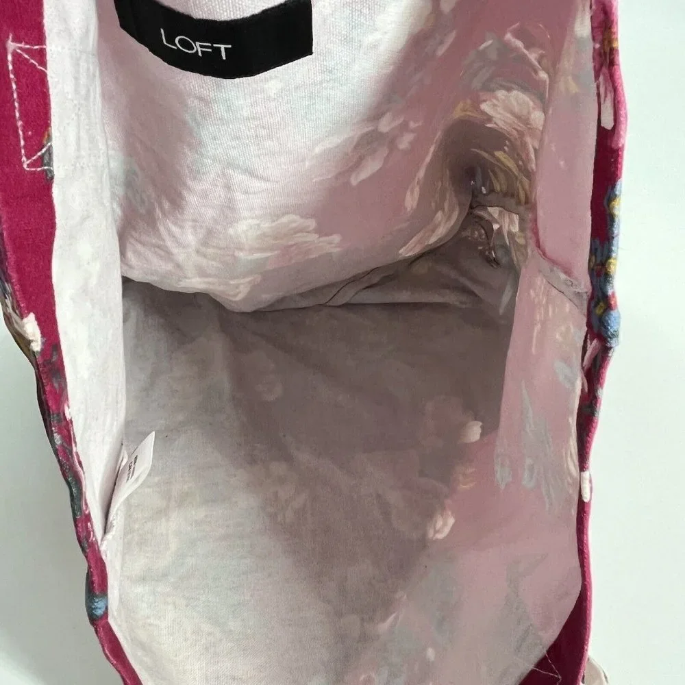 Loft Red Floral Canvas Tote Bag Cotton - Picture 4 of 6